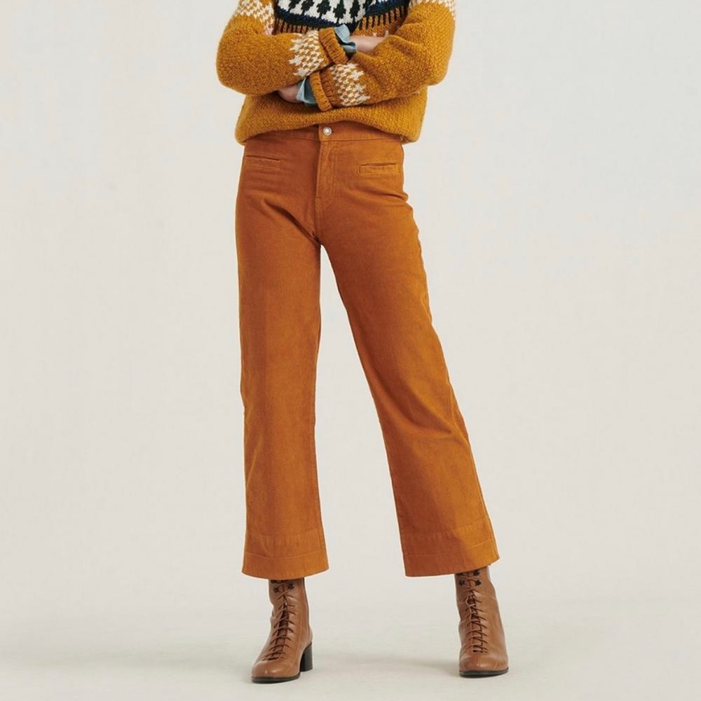 Golden Bronze Lucky Brand-Mid Rise Crop Wide Leg Corduroy Jean
